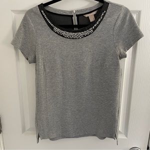 Banana Republic Rhinestone Neck Gray Fancy T-shirt size small